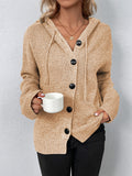 Nukty Wrap Buttoned Hooded Solid Color Cardigan