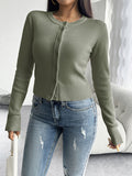 Nukty Long Sleeves Buttoned Solid Color Round-Neck Cardigan Tops