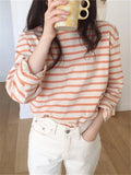 Nukty New Bottoming Basic Korean Style Fashionable Striped Wild Lady Women's Autumn Winter T-shirt Pink Tops