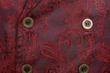 Nukty Wine Red Paisley Jacquard Long Vest Men Double Breasted Lapel Brocade Vest Waistcoat Mens Gothic Steampunk Sleeveless Tailcoat