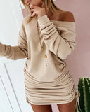 Nukty New Dresses Women Mini Dress Ladies Casual  Women's Dress Sexy Drawstring Pleated Long Sleeve Party Dress Sukienka