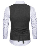 Nukty Slim Mens Vest Tweed Waistcoat Vest Vintage Herringbone V-neck Casual Wool Groomsmen Suits Vest For Wedding XS-5XL