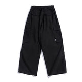 Nukty Multi-Pocket Cargo Pants Mens Safari Style Solid Color Pleated Loose Straight-leg Pants Elastic Waist Casual Trousers Men