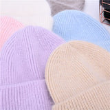 Nukty Casual Women's Hat Real Rabbit Fur Beanie Ladies Autumn Winter Cashmere Hats Three Fold Thick Knitted Girls Skullies Beanies Cap