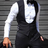 Nukty Black Men Vest for Wedding Groom One Piece Slim Fit Suit Waistcoat Solid Color Male Fashion Coat