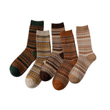 Nukty 1 Pair Women Socks Spring Autumn Retro Style Men Couple Cotton Socks National Wind Stripes Pattern Khaki Solid Color Socks