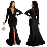 Nukty Dresses for Women Evening Party Dress Long Bodycon Dress Sexy Party Dresses Winter Clothes for Women Long Sleeve V-neck