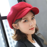 Nukty Autumn Winter Hats for Women Solid Plain Octagonal Newsboy Cap Men Ladies Casual Wool Winter Beret Women Painter