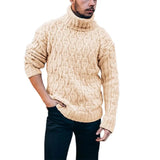 Nukty Sweater Ribbed Thermal Soft Ribbed Twisted Thick Woolen Yarn Turtleneck Men's Loose Knit Sweater for Winter