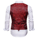 Nukty Men's Red Paisley Double Breasted Dress Vest Brand New Slim Fit Formal Business Sleeveless Waistcoat Men Chaleco Hombre 2XL