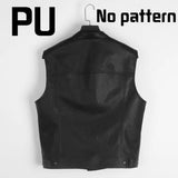 Nukty Stand Collar Sleeveless Men Waistcoat Faux Leather Buttons Closure Pockets Motorcycle Jacket Vest Male Clothes jaqueta masculina