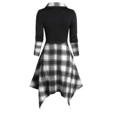 Nukty Women Vintage Plaid Dresses Punk Gothic Patchwork Lace Up Dress Short Sleeve Irregular Dress Summer Feminina Vestidos Mujer