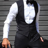 Nukty Black Men Vest for Wedding Groom One Piece Slim Fit Suit Waistcoat Solid Color Male Fashion Coat