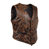 Nukty Men's Steampunk Cosplay Costume Vest Jacket New Rivet Button Faux Leather Cowboy Waist Coat Chalecos Para Hombre