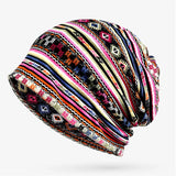 Nukty Boho Style Women Beanie Cap Winter Floral Print Warm Hat Fashion Soft Thermal Skullies Hat Female Scarf Bonnet