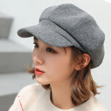 Nukty Autumn Winter Hats for Women Solid Plain Octagonal Newsboy Cap Men Ladies Casual Wool Winter Beret Women Painter