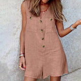 Nukty Summer Jumpsuits Women V Neck Sleeveless Rompers Stylish Short Playsuits Casual Solid Loose Beach Overalls Oversized