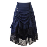Nukty Women's Gothic Halloween Skirts Lace Drawstring Patchwork Skirt Party Dress Gothic Clothes Pleated Skirt Jupe Longue Femme