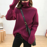 Nukty Turtleneck Knitted Women Sweater Streetwear Long Sleeve Tops Pullover Black Korean Vintage Female High Neck Clothing Winter