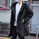 Nukty Spring Autumn Long Trench Coat Men Fashion Hooded Windbreaker Black Overcoat Casual Jackets