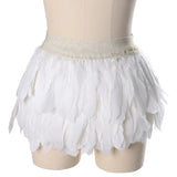 Nukty White Angel Wings Swan Feather Mini Skirt Set Elastic Waist High Street Busty Sexy Clothing Halloween Club Party Dance Goth Rave