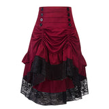Nukty Women's Gothic Halloween Skirts Lace Drawstring Patchwork Skirt Party Dress Gothic Clothes Pleated Skirt Jupe Longue Femme