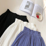 Nukty Solid Chiffon Summer Shorts Skirt Women Fashion Elastic Waist Pleated Mini Skirt Casual Beach Faldas Saias