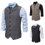 Nukty Autumn Business Vest Men's Clothing Male Lapel Casual Men Suit Vest With Pockets Vest Outerwear Chaleco Hombre