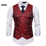 Nukty Men's Red Paisley Double Breasted Dress Vest Brand New Slim Fit Formal Business Sleeveless Waistcoat Men Chaleco Hombre 2XL