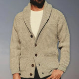 Nukty Knitted Cardigan Turndown Collar Woolen Yarn Keep Warm Men Clothing Cardigan for Outdoor