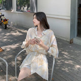 Nukty 2 Pieces Sets Women Outfits Summer Sun-proof Chiffon All-match Tie Dye Loose Casual Shorts Street Ulzzang Fashion College Daily