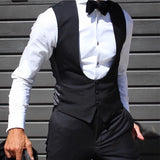 Nukty Black Men Vest for Wedding Groom One Piece Slim Fit Suit Waistcoat Solid Color Male Fashion Coat