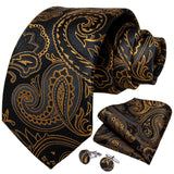 Nukty Brand Suit Vest Set For Men Luxury Silk Black Gold Paisley Dress Vest Tie Cufflinks Handkerchief Set Male Sleeveless Waistcoat