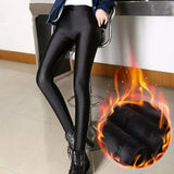 Nukty Autumn Winter Thick Leggings Fashion Solid Slim Pants Lady fleece Warm Leggings Casual Black Shiny High Waist Leggings