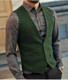 Nukty Slim Mens Vest Tweed Waistcoat Vest Vintage Herringbone V-neck Casual Wool Groomsmen Suits Vest For Wedding XS-5XL