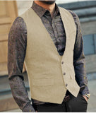 Nukty Slim Mens Vest Tweed Waistcoat Vest Vintage Herringbone V-neck Casual Wool Groomsmen Suits Vest For Wedding XS-5XL