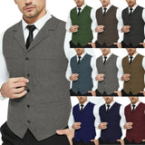 Nukty Men's Grey Herringbone Wool Tweed Slim Fit Leisure Cotton Suit Burgundy Vest Gentleman Business Waistcoat For Wedding