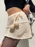 Nukty Knitted Low Waist Y2K Short Skirt Preppy Style Cute Girl Streetwear Aesthetic Fairycore Drawstring Womens Skirts