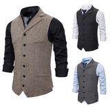 Nukty Autumn Business Vest Men's Clothing Male Lapel Casual Men Suit Vest With Pockets Vest Outerwear Chaleco Hombre