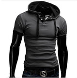 Nukty Men's T Shirt Summer Slim Fitness Hooded Short-Sleeved Tees Male Camisa Masculina Sportswer T-Shirt Slim Tshirt Homme 3XL