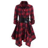 Nukty Pleated  Pretty Vintage Plaid Pattern Office Dress Washable Office Dress All-match   for Daily Wear