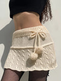 Nukty Knitted Low Waist Y2K Short Skirt Preppy Style Cute Girl Streetwear Aesthetic Fairycore Drawstring Womens Skirts