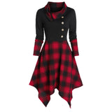 Nukty Women Vintage Plaid Dresses Punk Gothic Patchwork Lace Up Dress Short Sleeve Irregular Dress Summer Feminina Vestidos Mujer