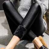 Nukty Autumn Winter Thick Leggings Fashion Solid Slim Pants Lady fleece Warm Leggings Casual Black Shiny High Waist Leggings