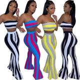 Nukty Two Piece Set Women Striped 2 Piece Set Women Outfits Crop Top Pants Two Pieces Sets Summer Clothes for Female Sexy Women's Suit