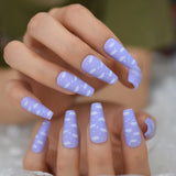 Nukty Sky White Cloud Baby Purple Press on False Nails Long Ballerina Coffin Popular Matte Frosted Fake Fingersnails Extention Tool