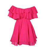 Nukty Off Shoulder Ruffle Short Mini Dress Women Summer Fashion A Line Sundress Robe Female Solid Color Casual Sundress