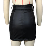 Nukty Pencil Mini Skirts High Waist Black PU Leather Split Sheath Wrap Skirts  Faux Leather Zippers High Waist Belt Mini Skirt