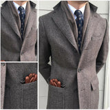 Nukty Men's Windbreaker Classic Herringbone Tweed Wool Blend Suit Jacket Winter Warm Long Coat Outdoor Sports Coat erkek mont