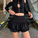 Nukty High Waist Lace Plaid Pleated Gothic Mini Skirt Sexy Mall Goth Skirt Gothic Punk Emo Club Wear Women Harajuku Y2k Dark Skirt